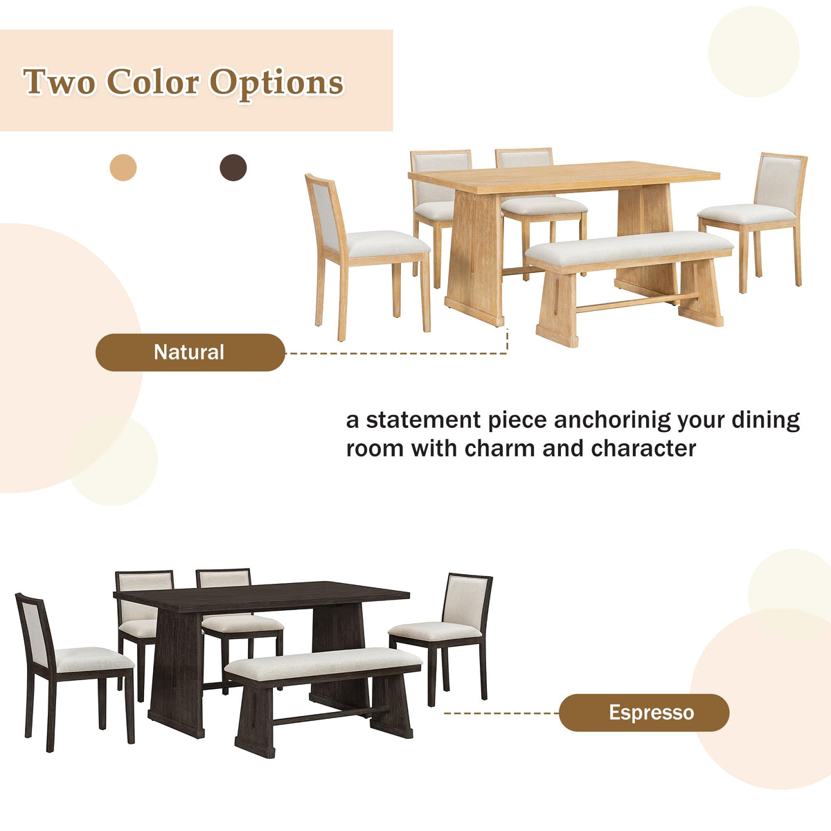 6-Piece Farmhouse Dining Set