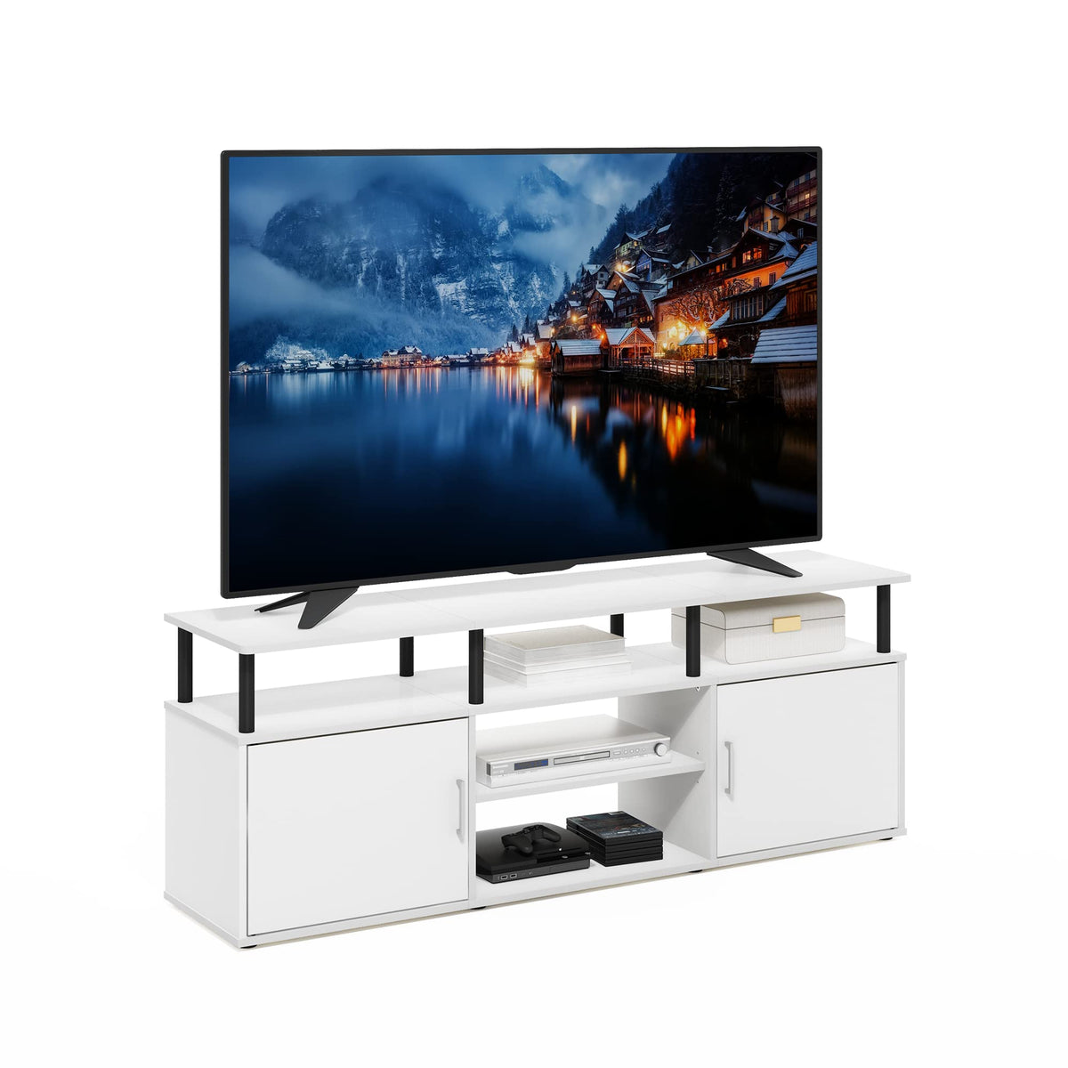 Furinno Jensen 3-Tier TV Stand for TV up to 70 Inch, Solid White