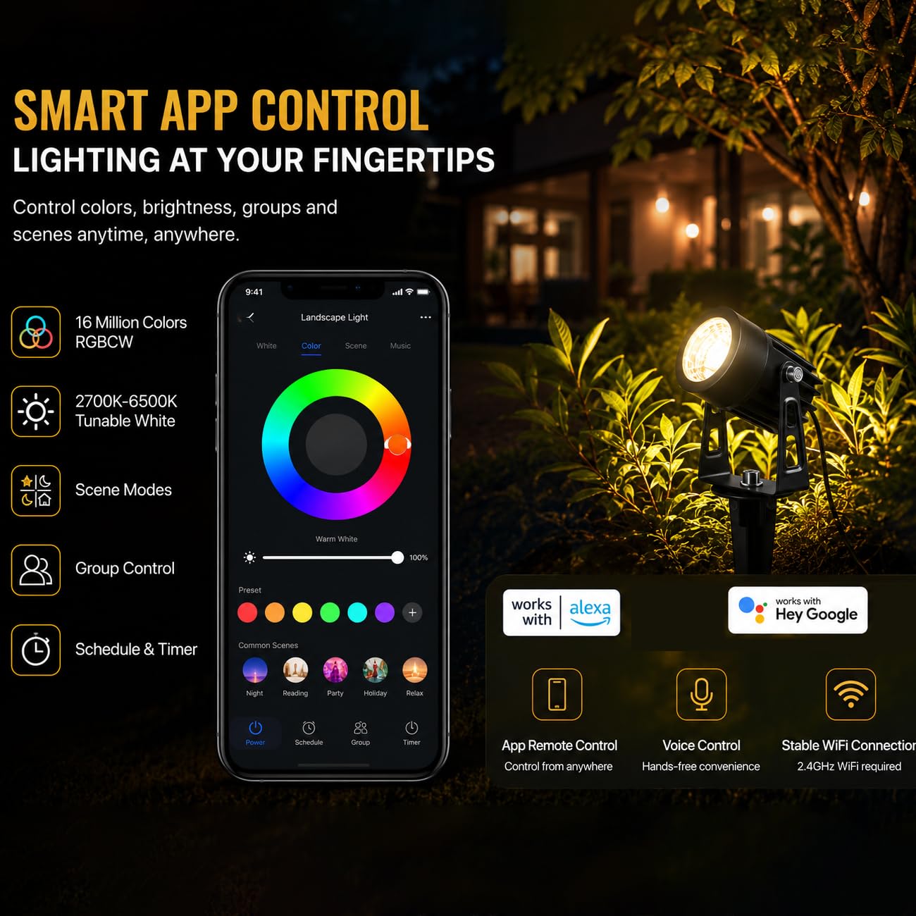 RGBW Smart Landscape Spotlight Kit, 6-Pack