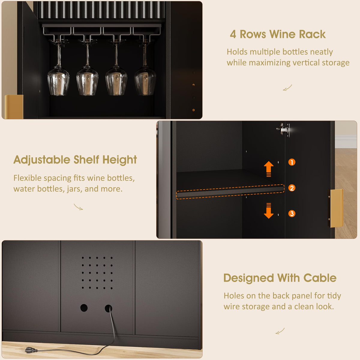 Alohappy 55" Coffee Bar Cabinet with Charging Station & Fridge Space