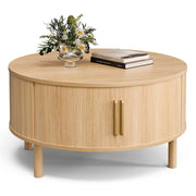 Round Coffee Table with Sliding Cabinet Doors