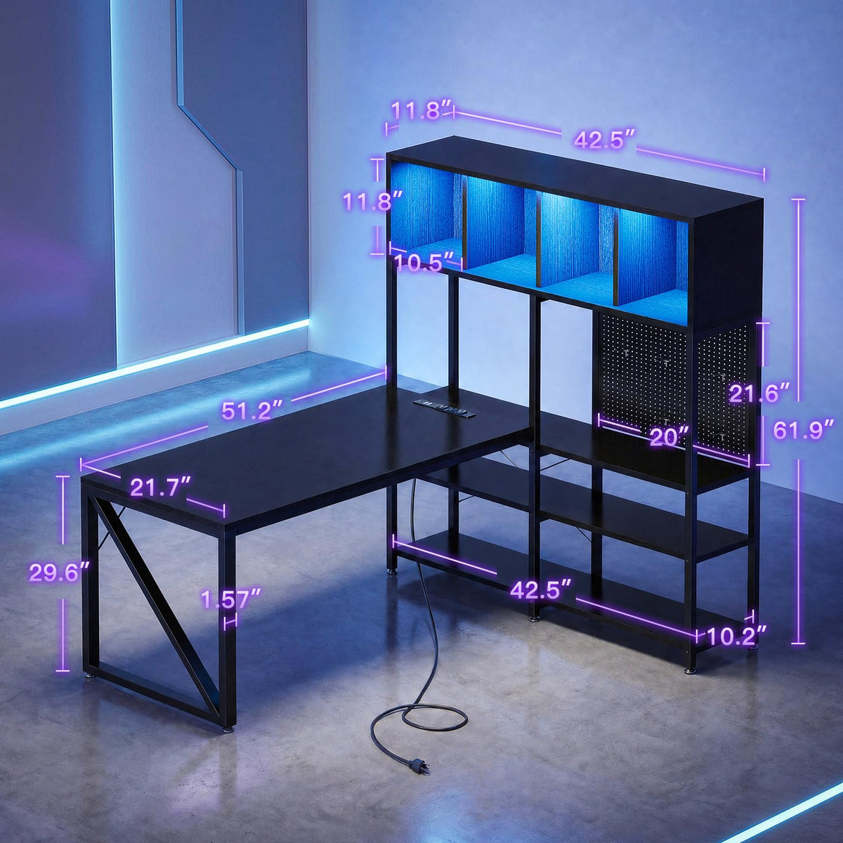 L-Shaped Gaming Desk with Display Hutch