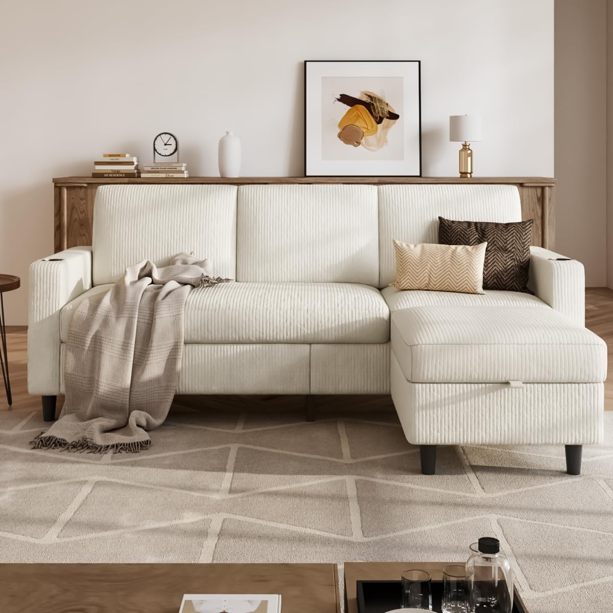 Corduroy L-Shaped Storage Sectional