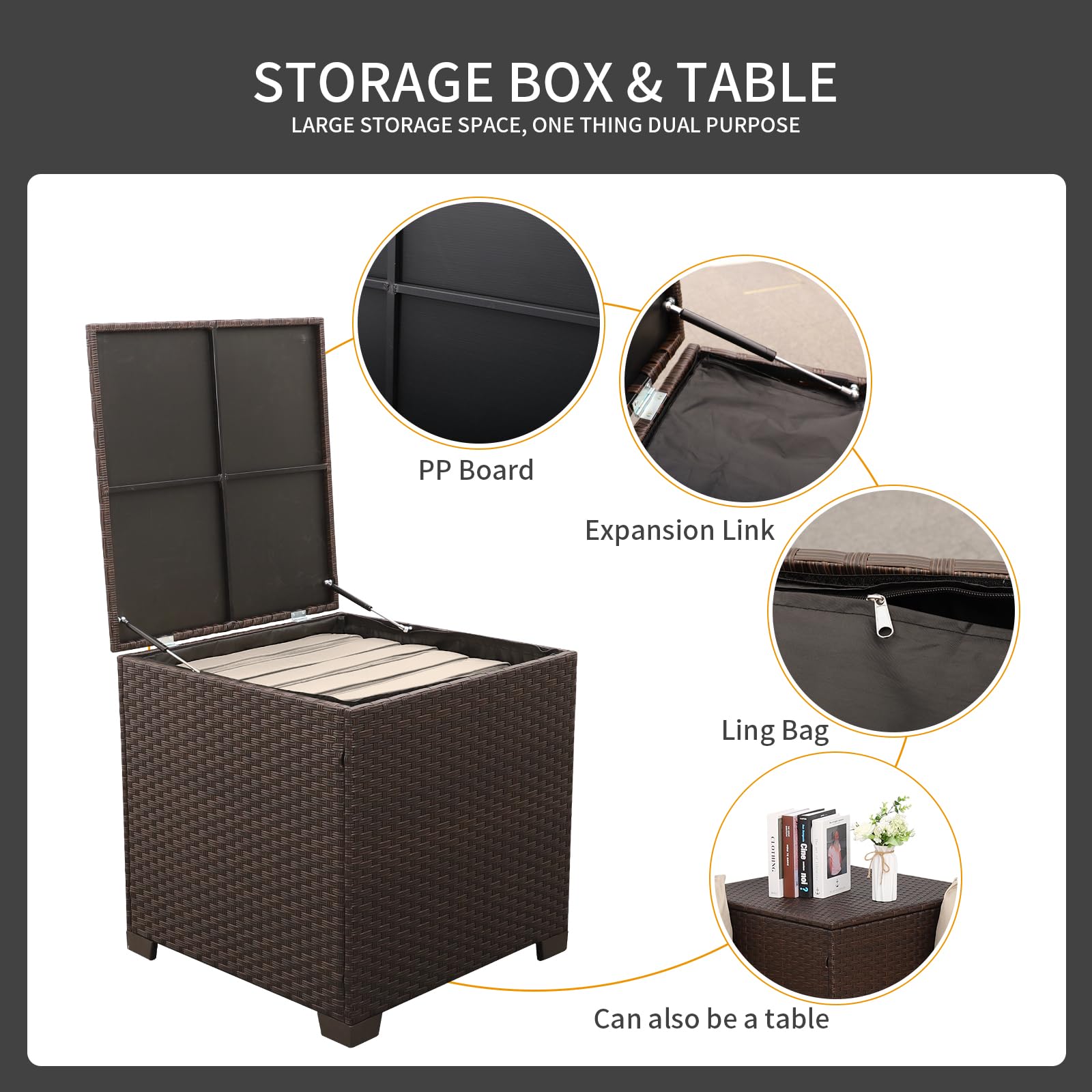 4-Piece Outdoor Wicker Sectional Sofa Set with Storage Box & Glass Top Table