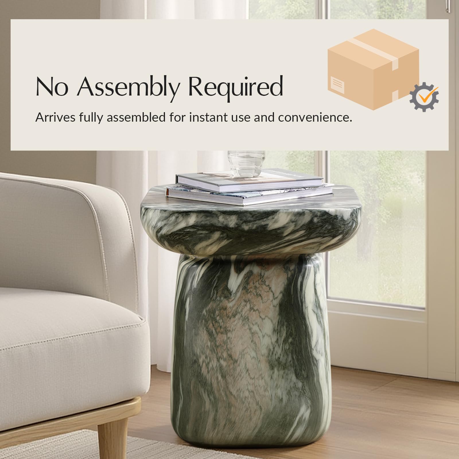 Concrete Pedestal Side Table with Faux Marble Finish