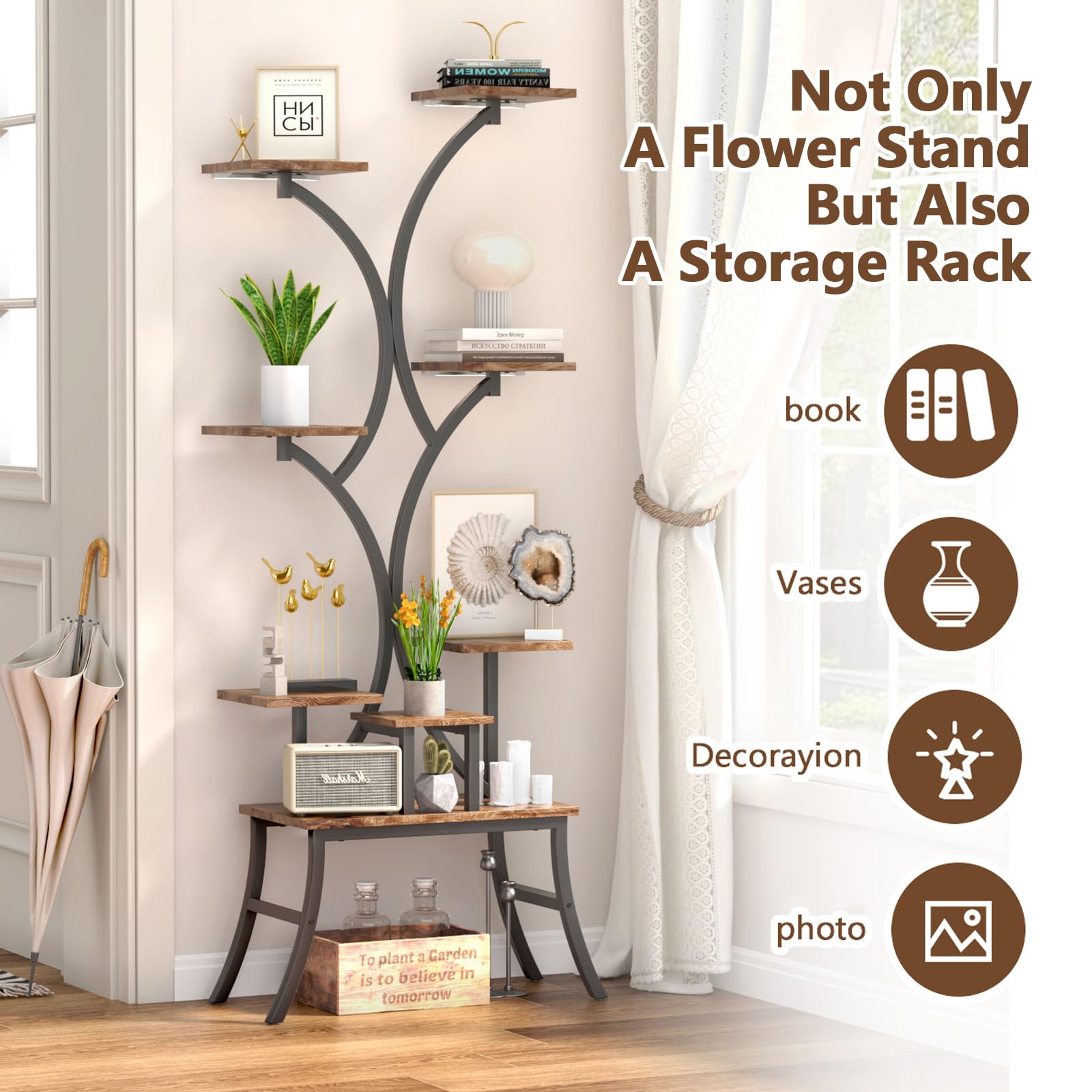 Multi-Tier Plant Stand with Grow Lights, 62" Tall