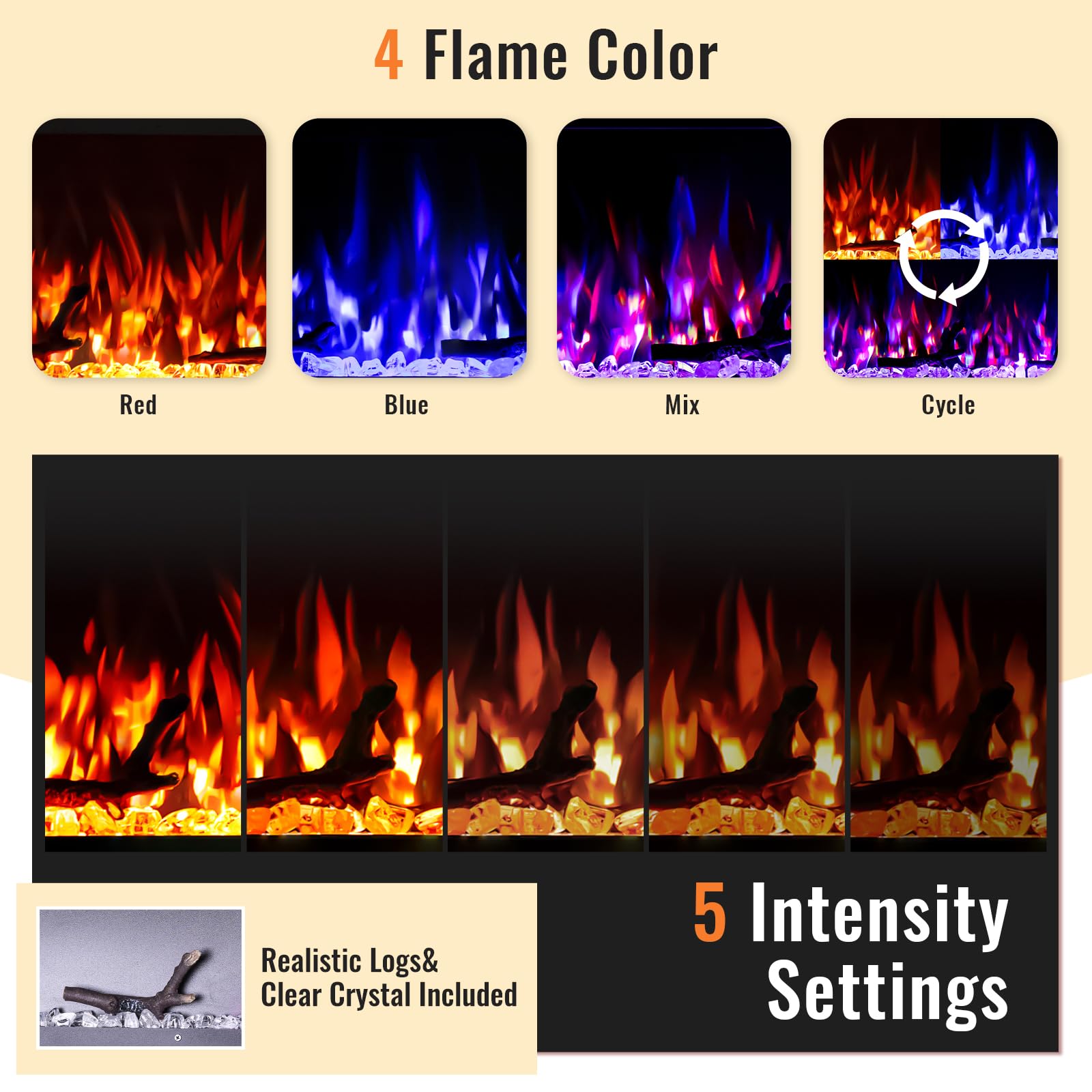 Wall Mounted Electric Fireplace Insert with Remote