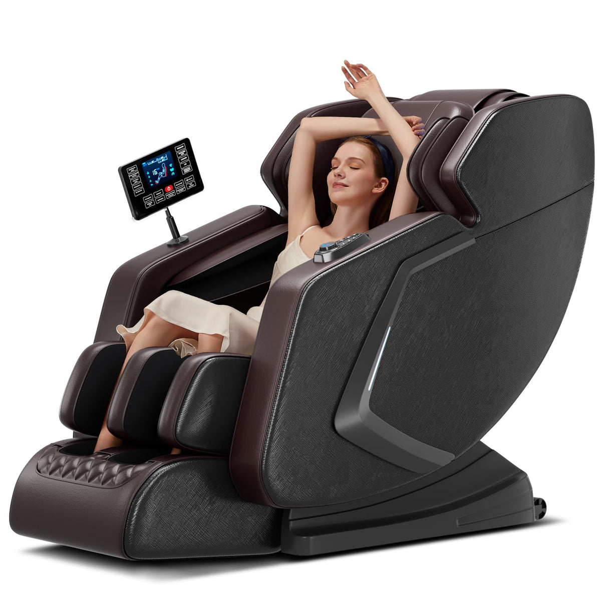 Massage Chair, 2026 Zero Gravity Full Body Massage Chair, Shiatsu Recliner with 10 Massage Points, Lumbar Heating, Foot Roller,Spacious Massage Area, Bluetooth Speaker, Touch Screen Controller (Brown)