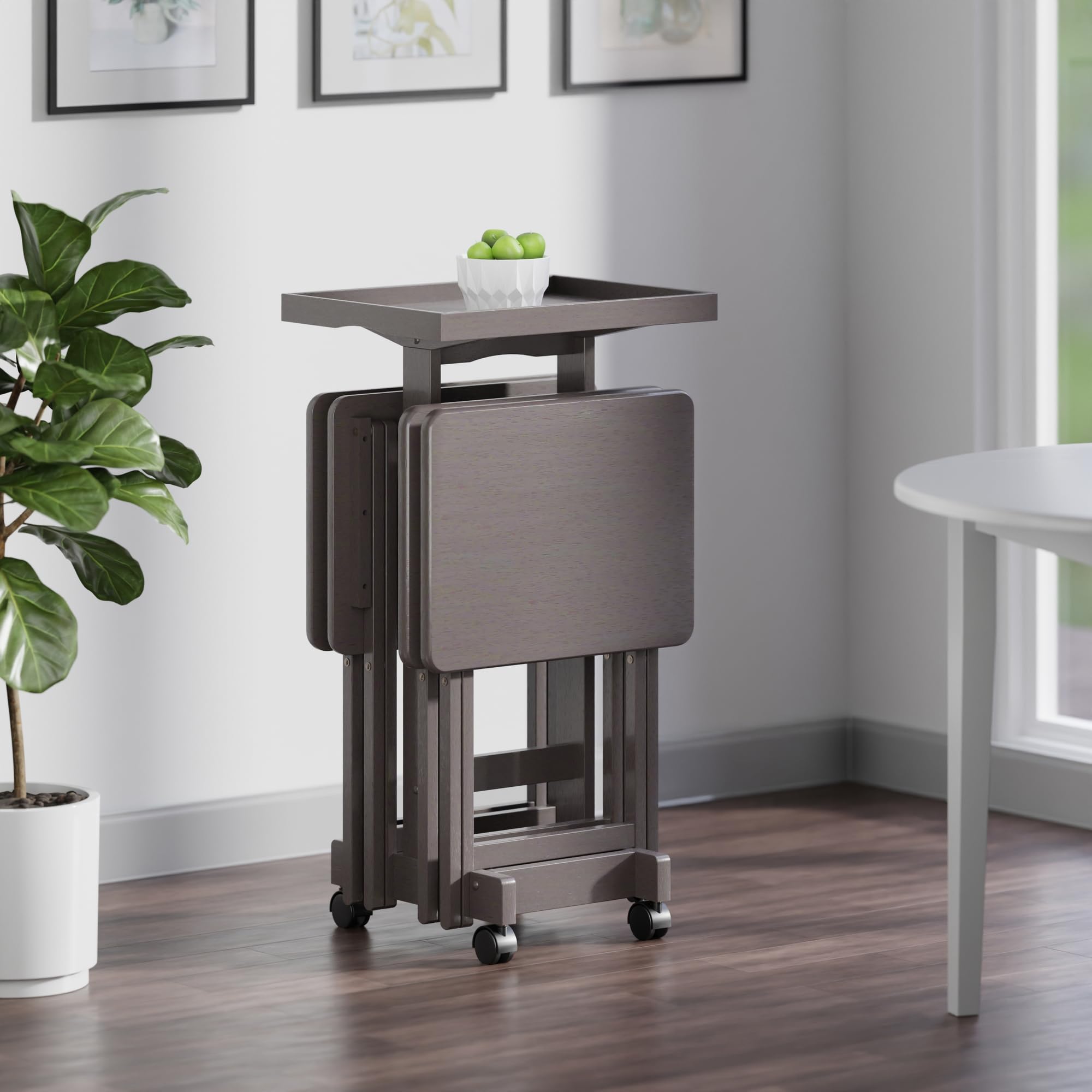 Folding Snack Table Set with Storage Rack
