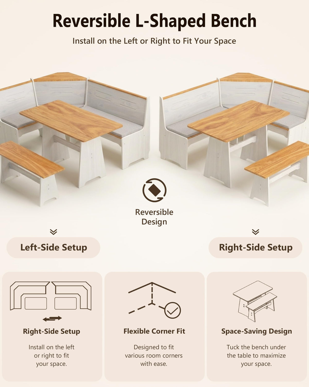 Kitchen Breakfast Nook Table Set - Corner Dining Table Set with Cushion