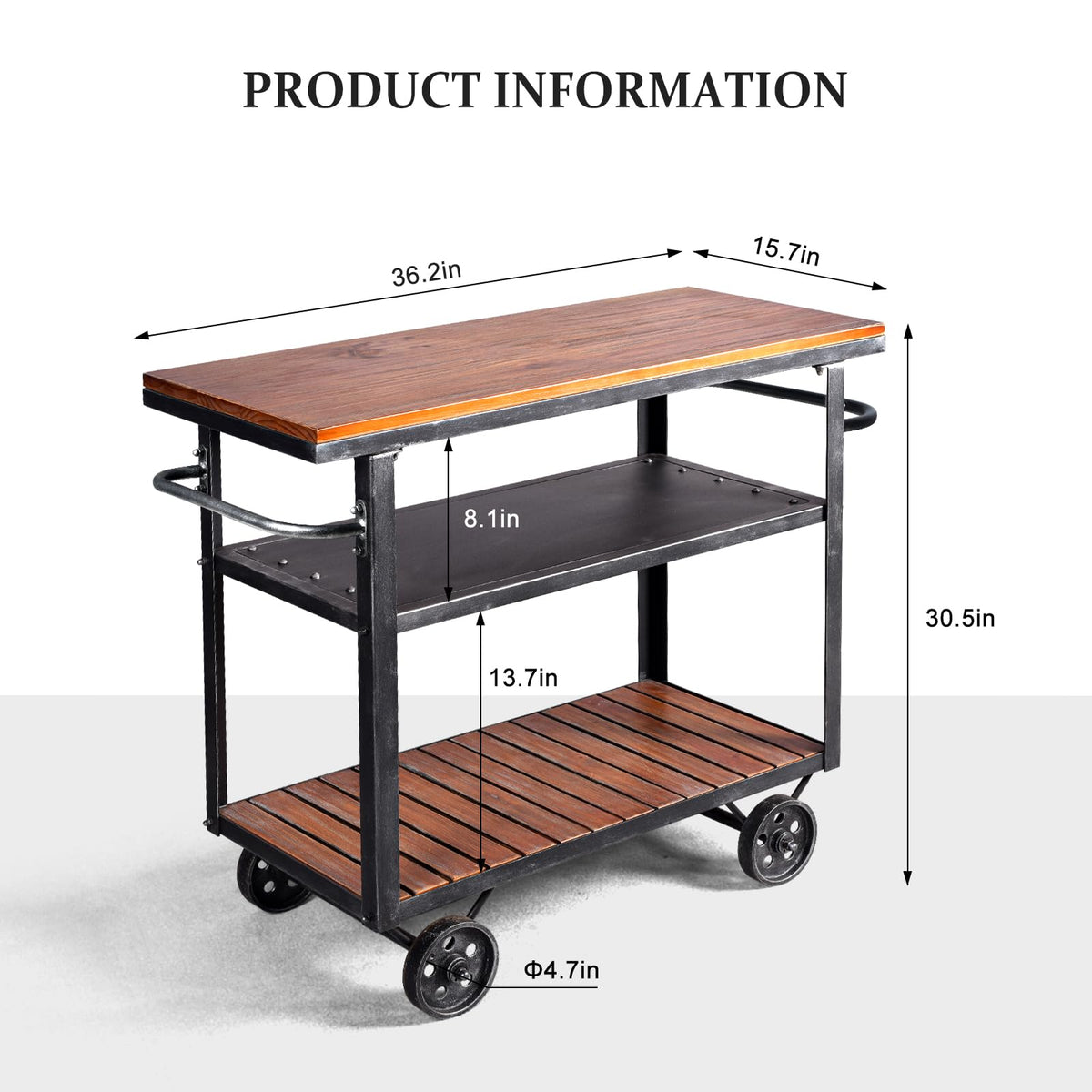 Diwhy Industrial 3 Tier Rolling Utility Storage Cart Wine Beverage, Metal Wine Rack with Wheels Kitchen Bar Dining Room Tea Wine, Storage Cart with Wood, Silver