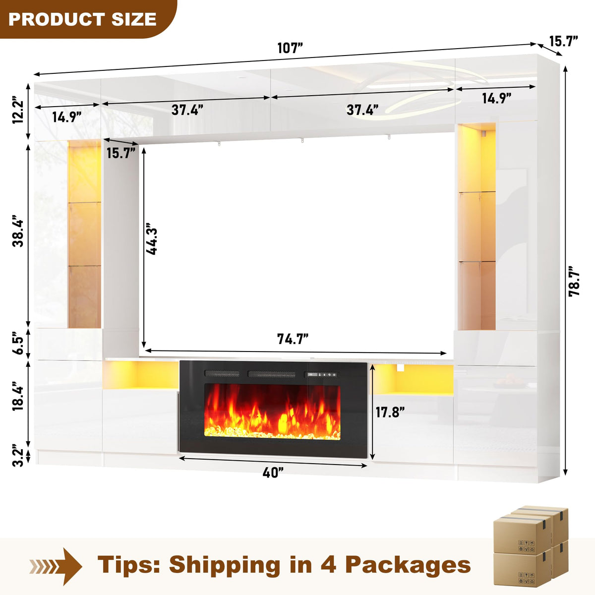 White Fireplace Entertainment Wall Unit