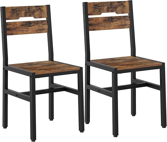 RALGEND Dining Chairs Set of 4, Rustic Wooden Kitchen Chairs with Backrests and Metal Frame, Modern Farmhouse Dinner Chairs for Kitchen, Easy Assembly, Living Room, Dining Room, Rustic Brown and Black