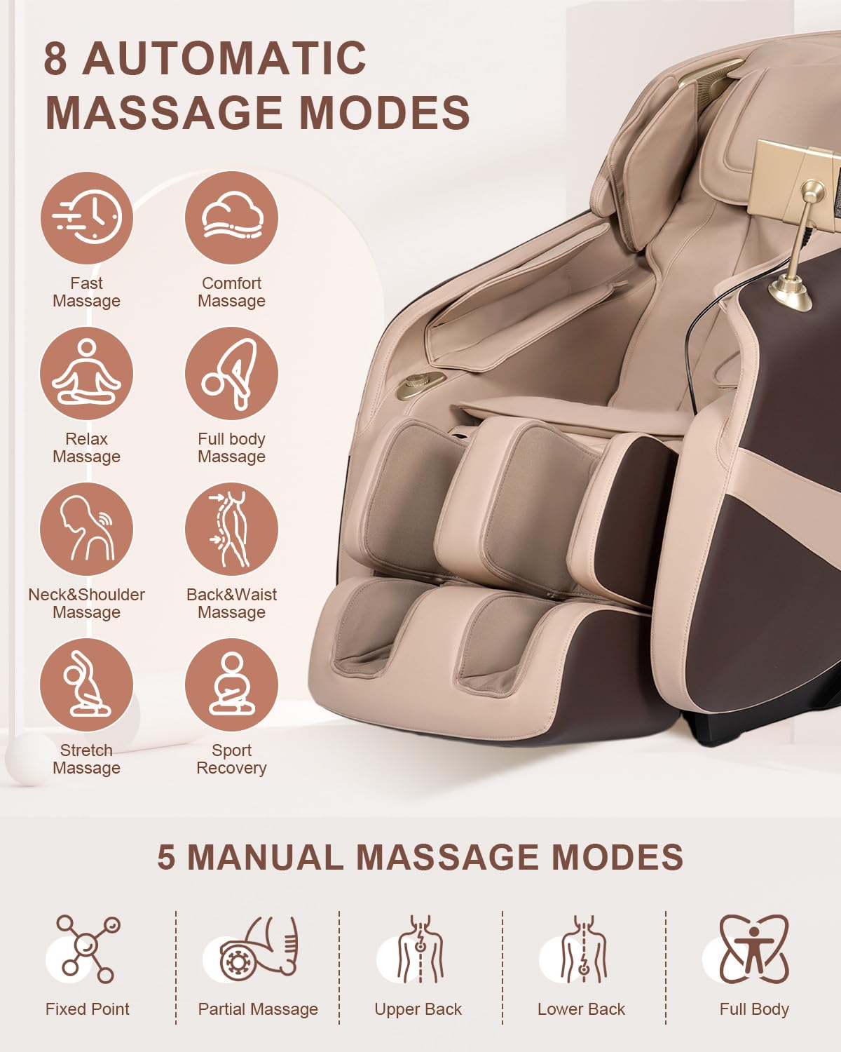 RELX Massage Chair Full Body, Shiatsu, Airbag Massage, SL-Track, Coffee