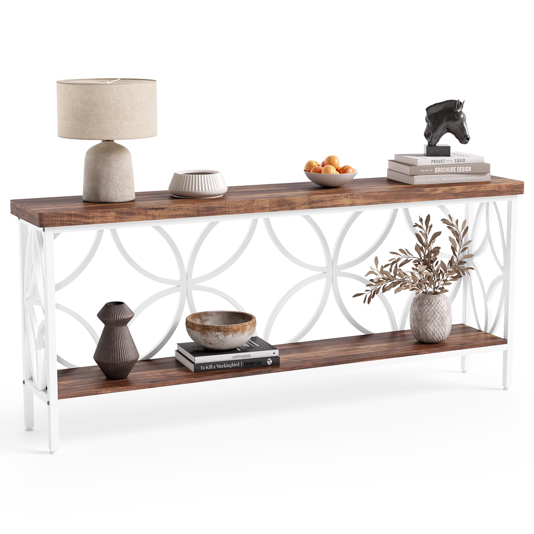 LITTLE TREE Sofa Table, 70.9 Inch Industrial Behind Couch Table with Storage Shelves, Narrow Long Console Table for Entryway, Living Room, Foyer, Hallway, Office