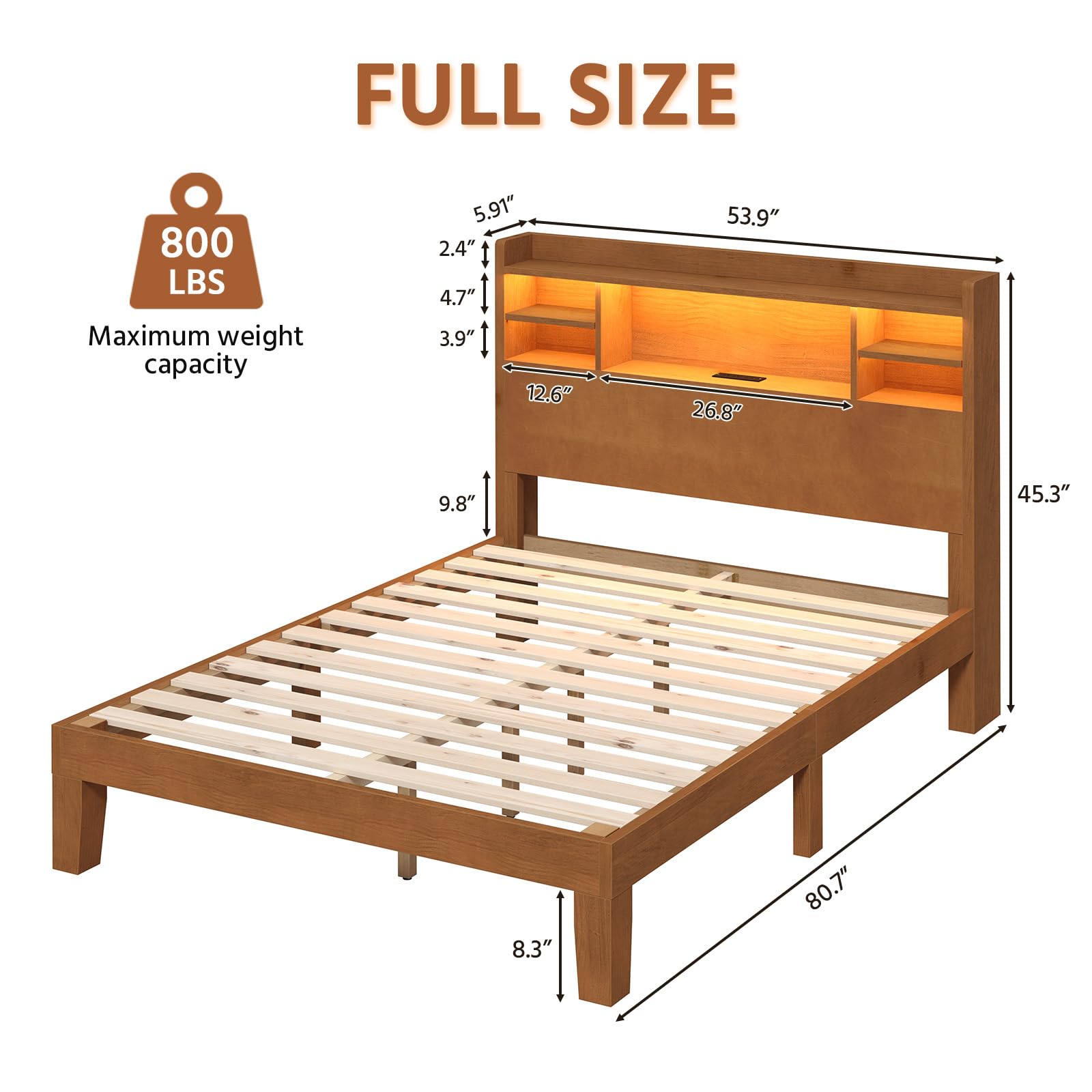 Solid Wood Bed Frame with RGB LED Headboard | Remote & App Control