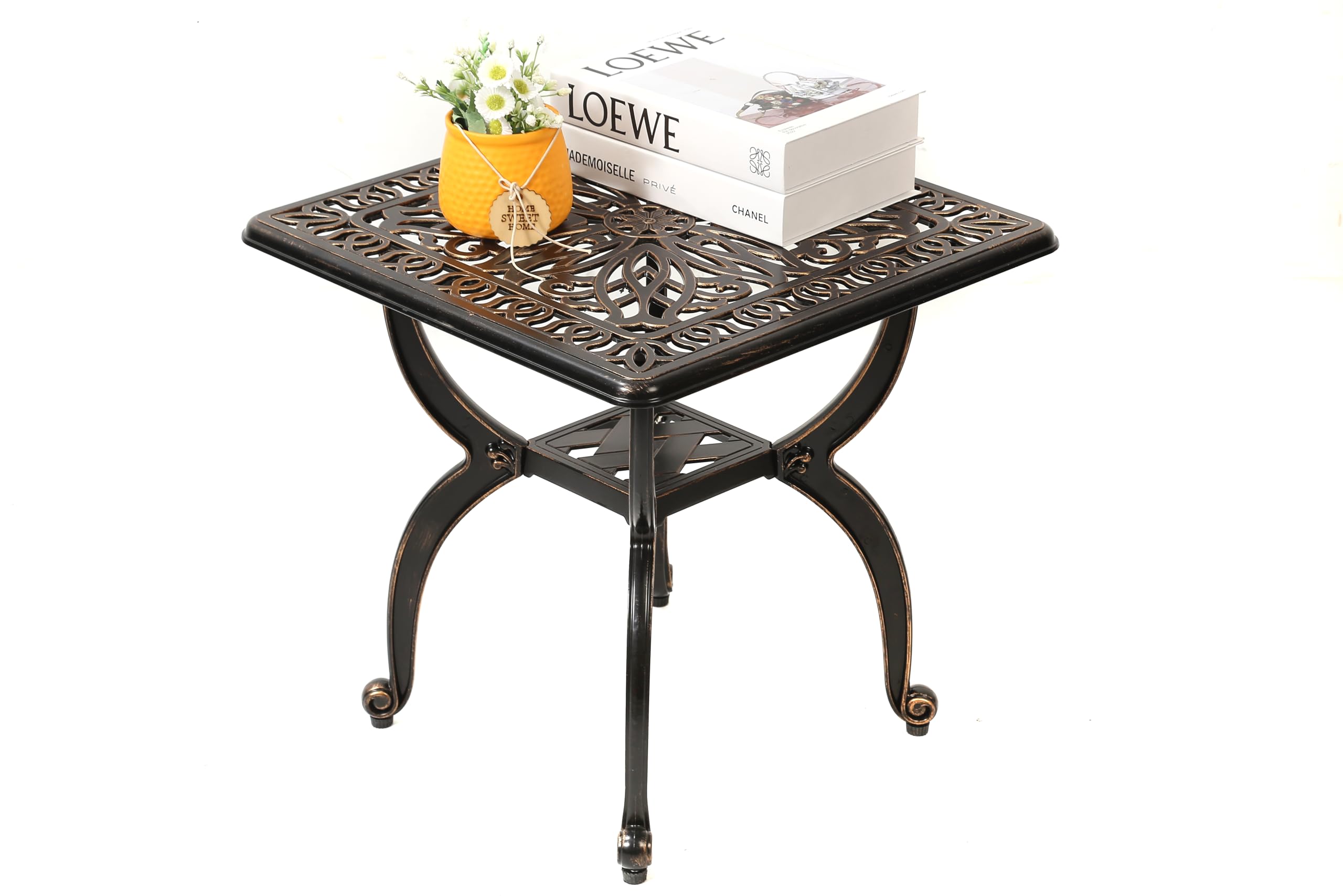Cast Aluminum Ornate Floral End Table