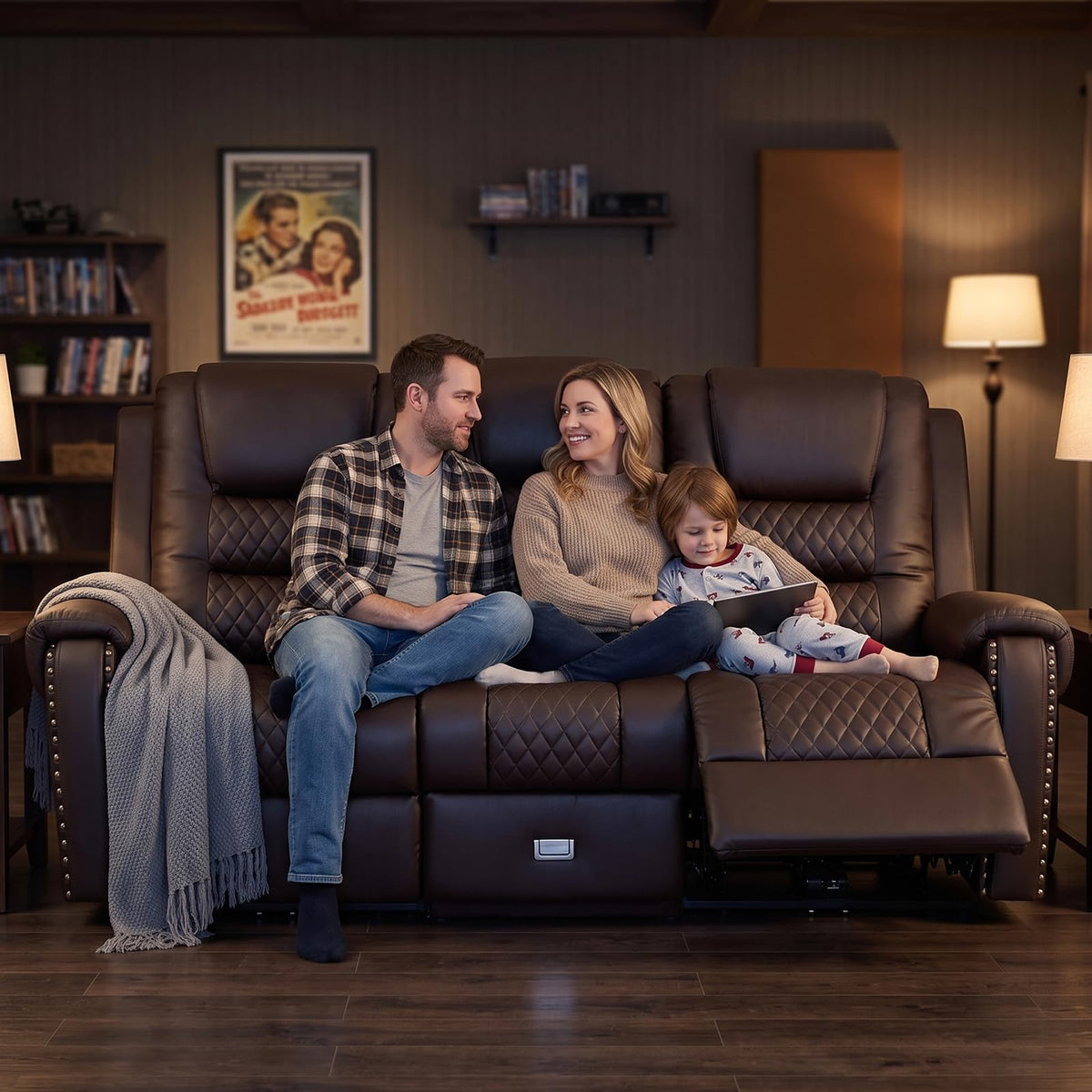 3 Seat Power Loveseat Recliner Sofa, Home Theater Seating with Massage Heat
