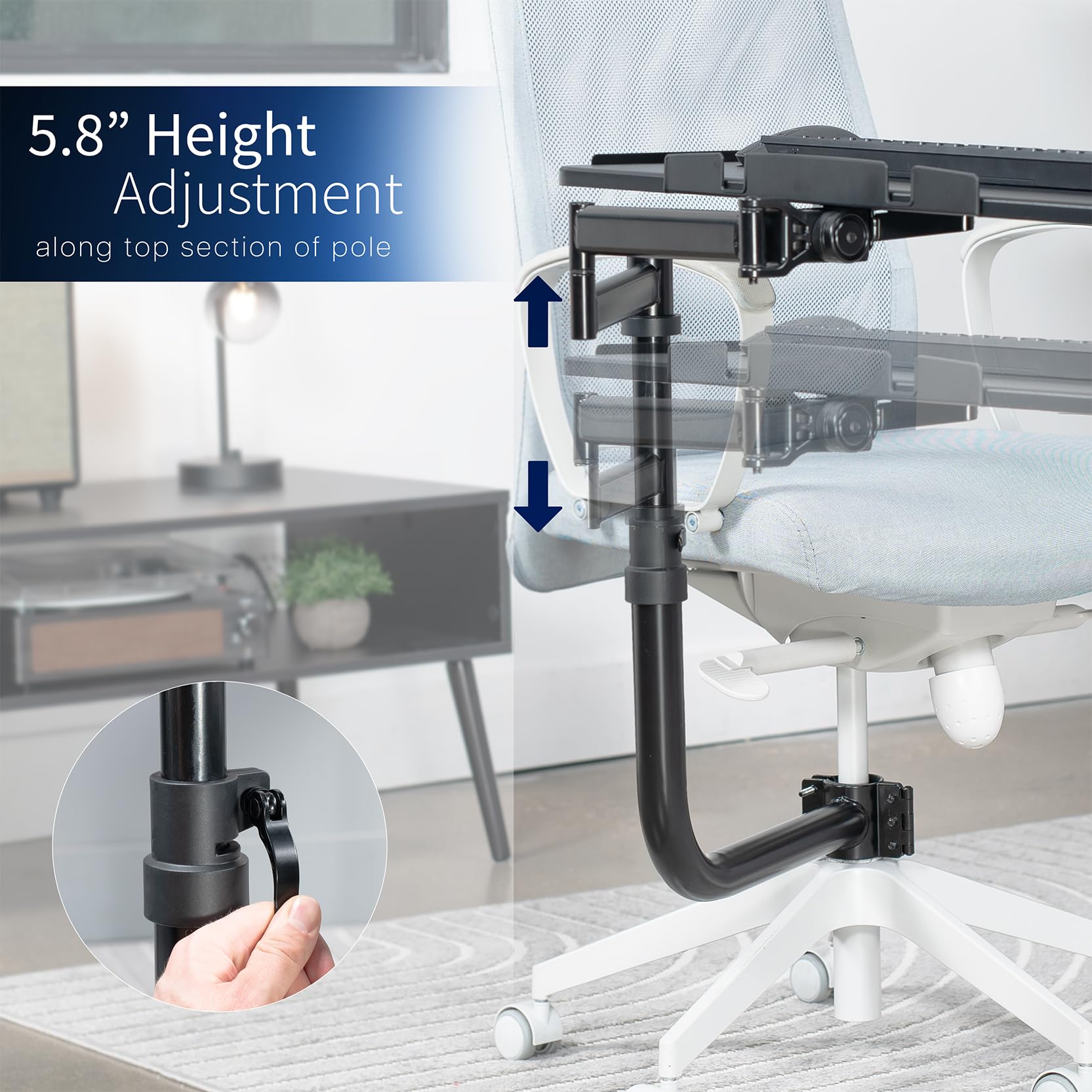 Chair-Mounted Keyboard & Mouse Tray with 360° Rotation