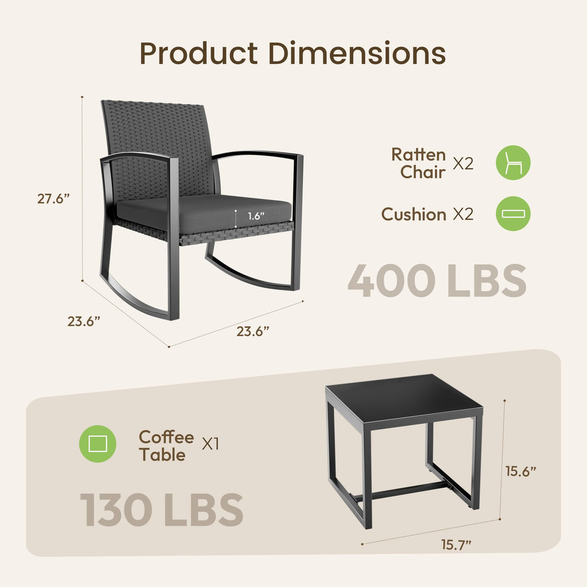 3-Piece Wicker Rocking Patio Set