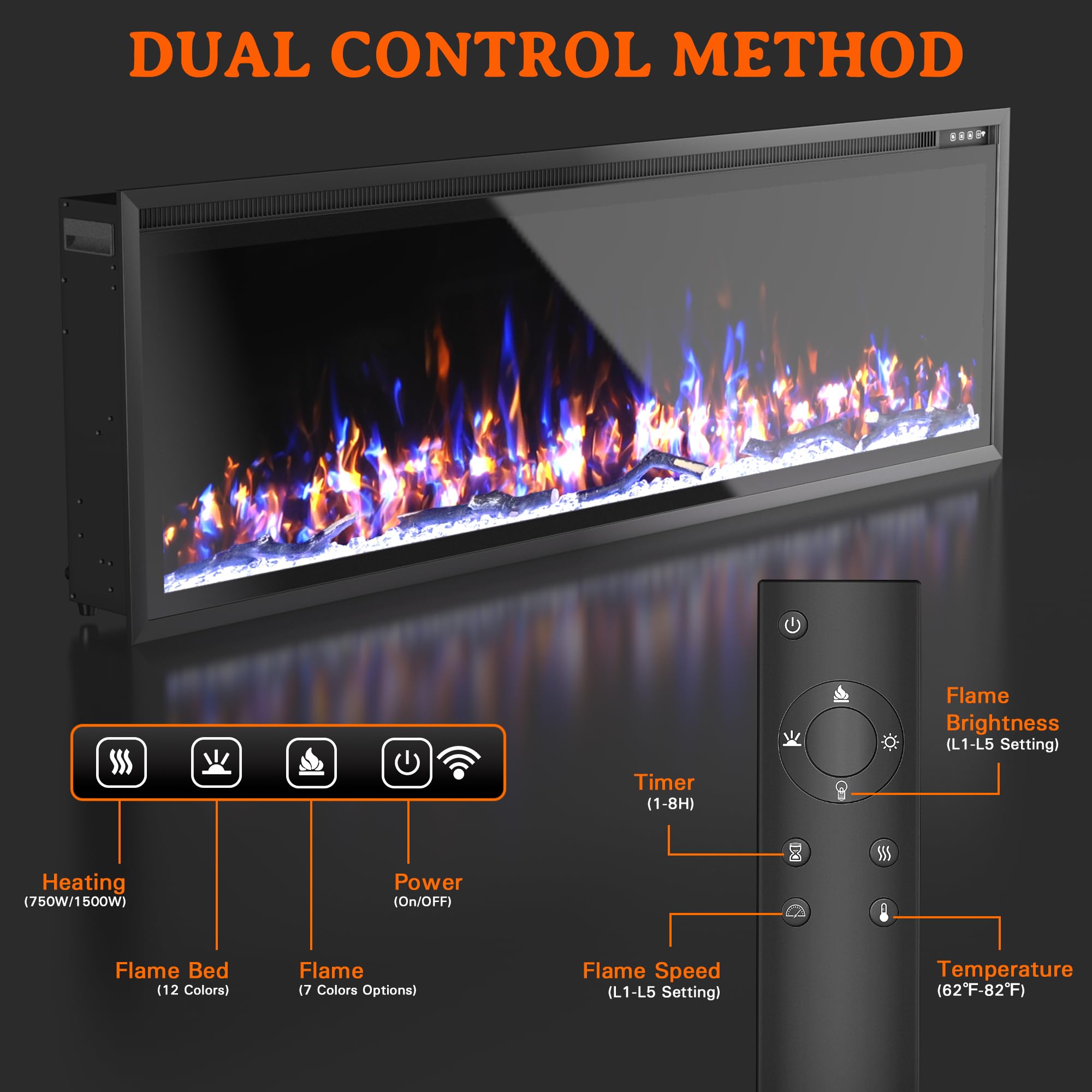 60-Inch Wall-Mounted Electric Fireplace Insert