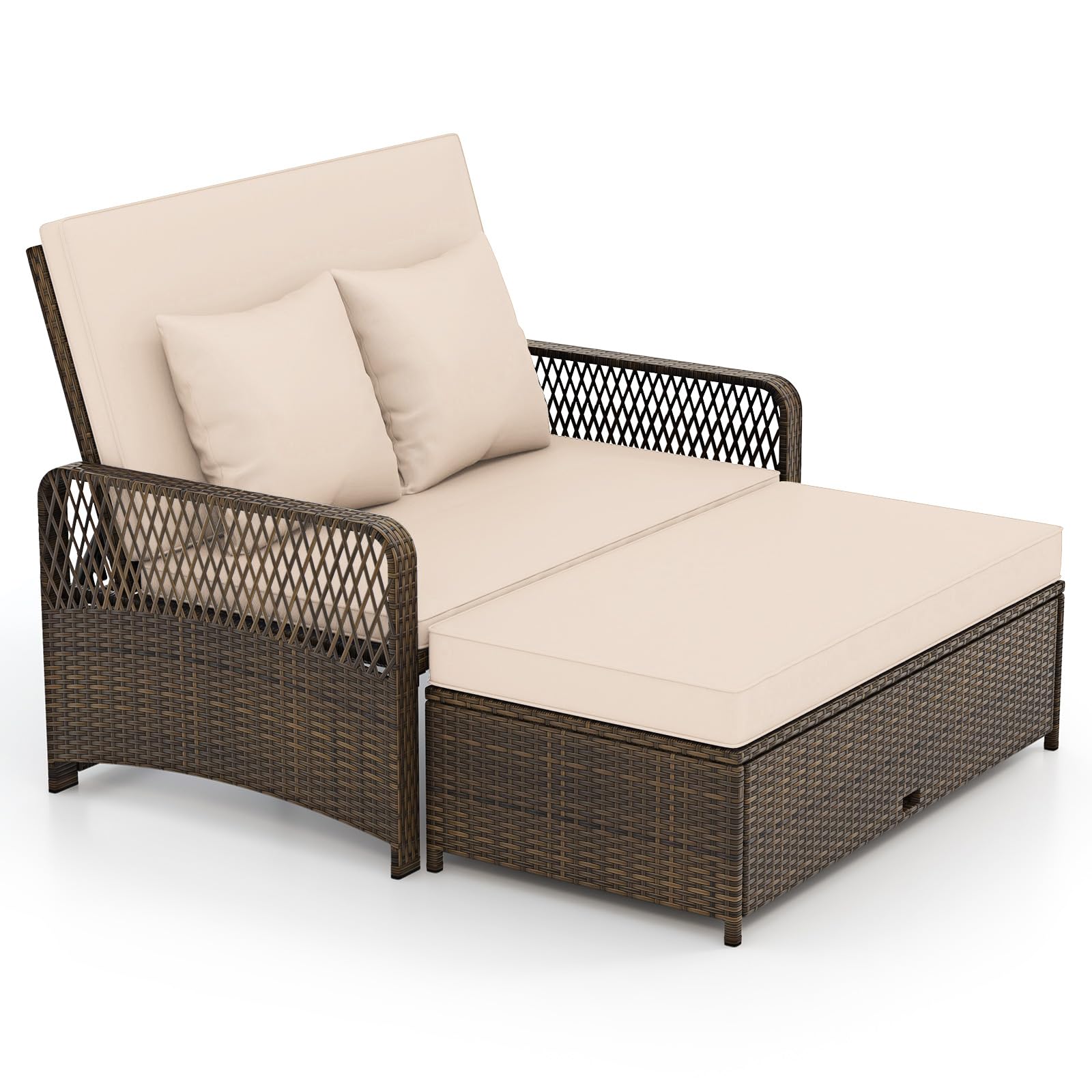 Patio Rattan Daybed with Storage Ottoman