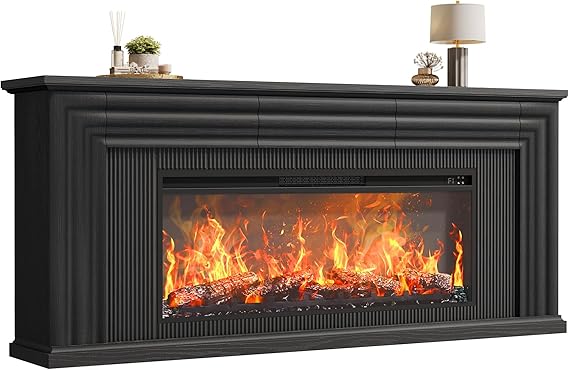 70" Farmhouse TV Stand with 42" Electric Fireplace & 3 Drawers