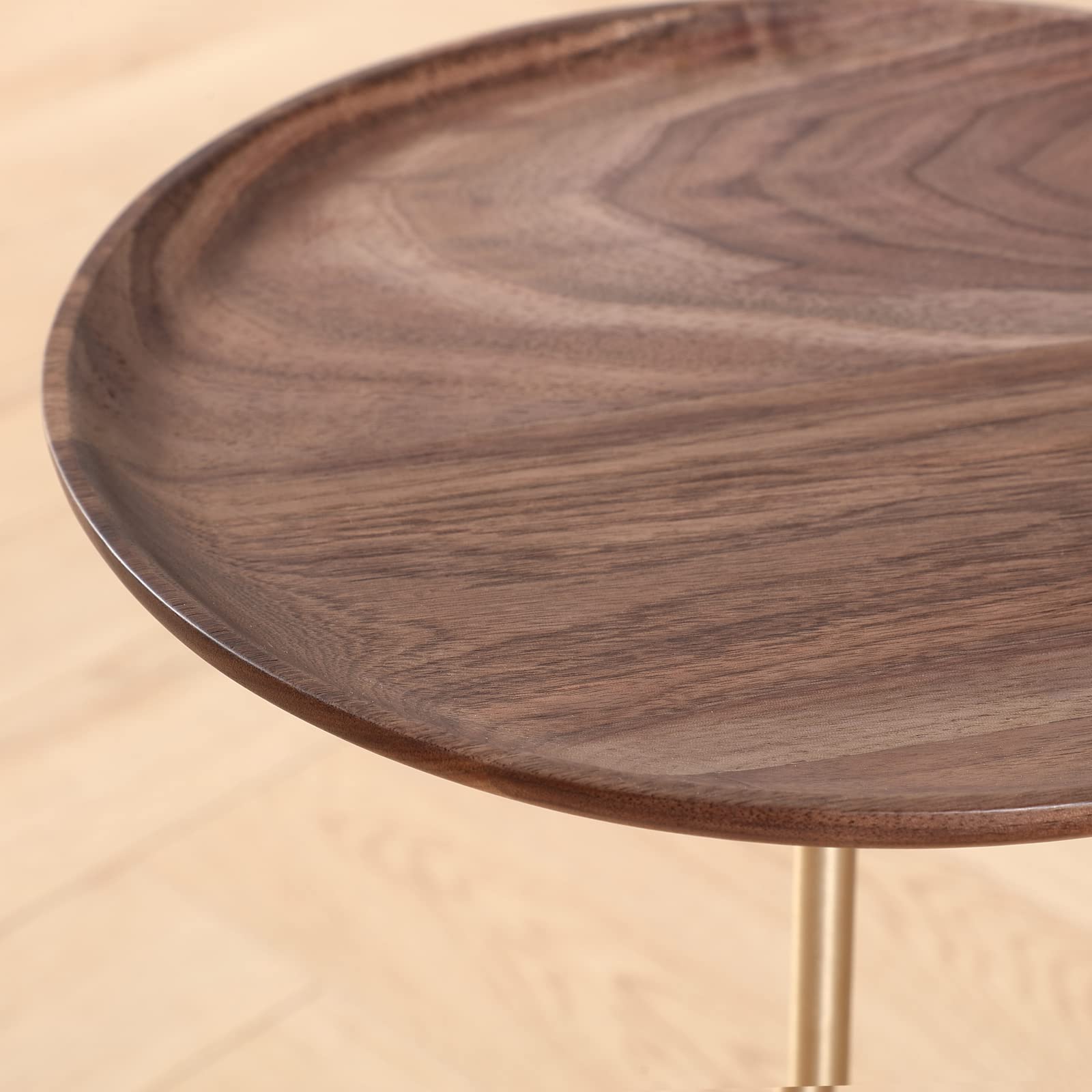 Round Walnut Side Table with Brass & Steel Base