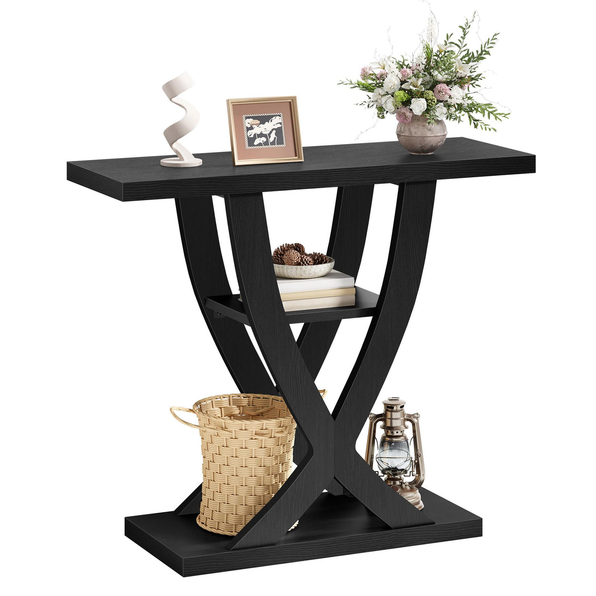 Black 3-Tier Console Table