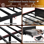 Etditrnp Queen Bed Frame with Storage Headboard, Farmhouse Platform Bed Frame with Bookshelf, Drawers, LED Lights and Charging Station, Metal Slats Support, Noise Free, No Box Spring Needed, Black