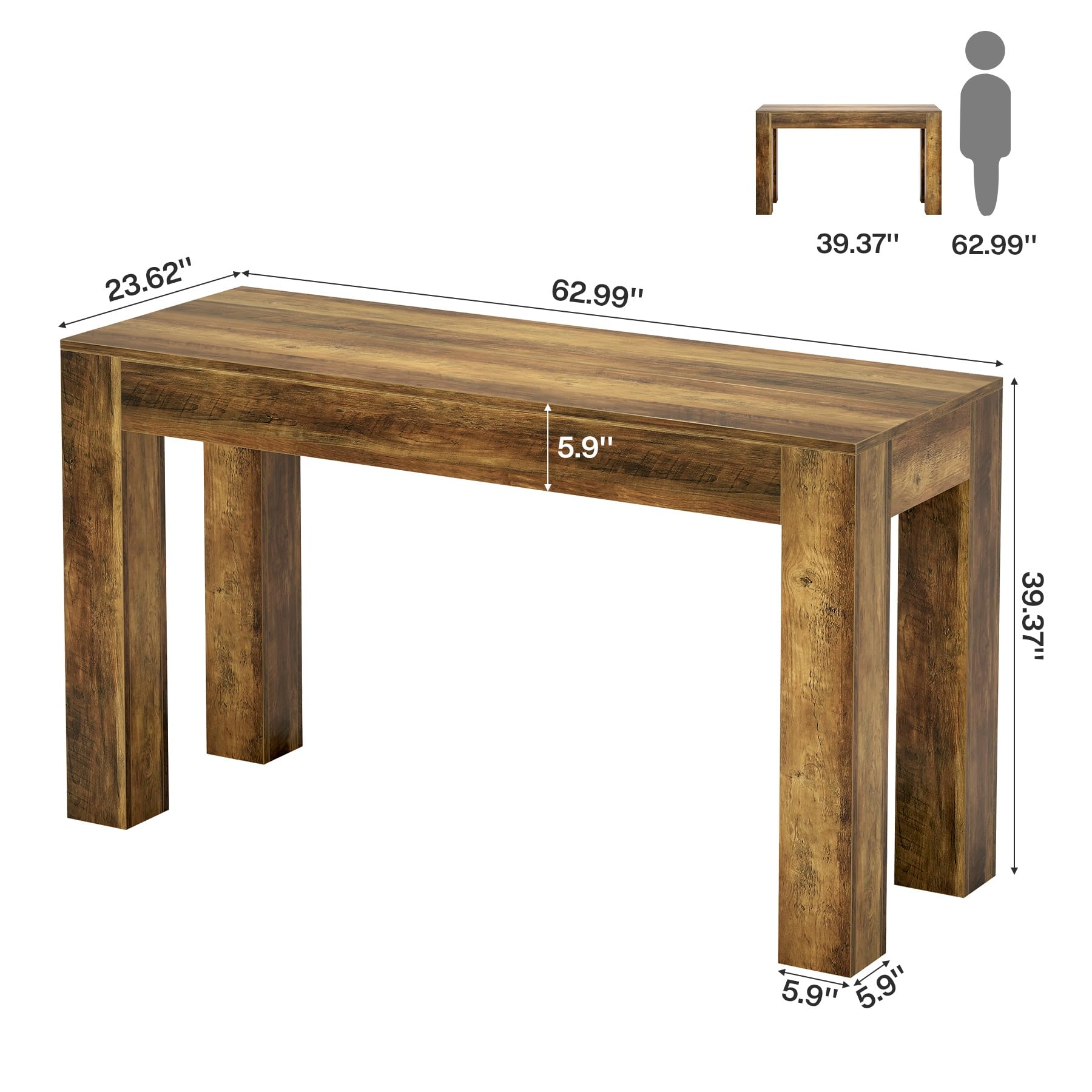 Tribesigns 63" Long Bar Table, Wooden Counter Height Table with 4 Legs, Rectangular Pub Table for Kitchen, Home Bar & Living Room, Rustic Brown (Rustic Brown)