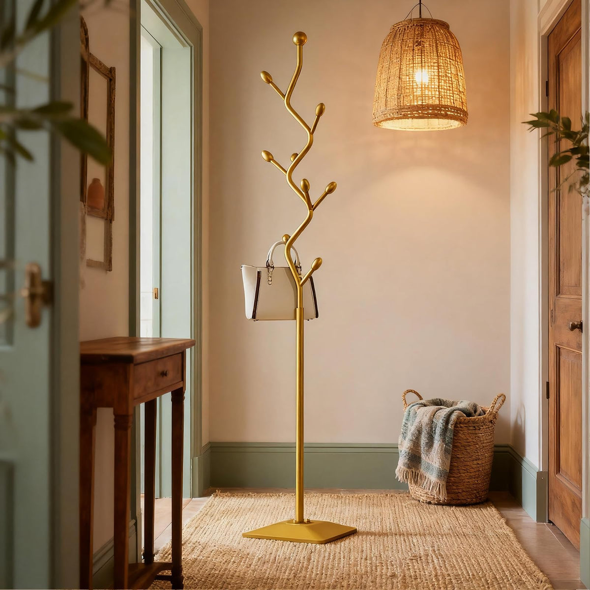 HAZHEYE Gold Coat Rack,Coat Tree Freestanding,Creative Design Tree Branch-look, Standing Coat Rack Coat Hanger Stand with Stury cast iron Base for Entryway, Hallway, Bedroom