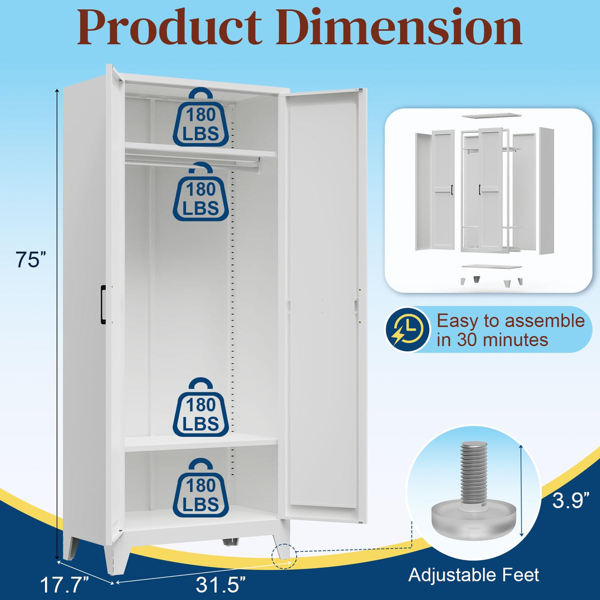 Metal Wardrobe with Hanging Rod