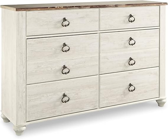 6-Drawer Whitewash Dresser with Faux Plank Top