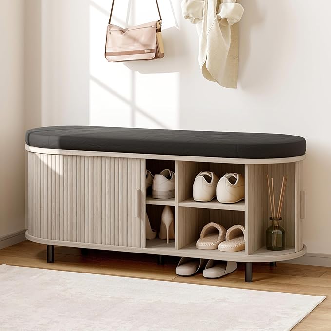 43" Fluted Shoe Storage Bench with Cushion