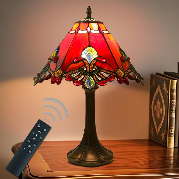 Tiffany Style Stained Glass Table Lamp with Remote Control
