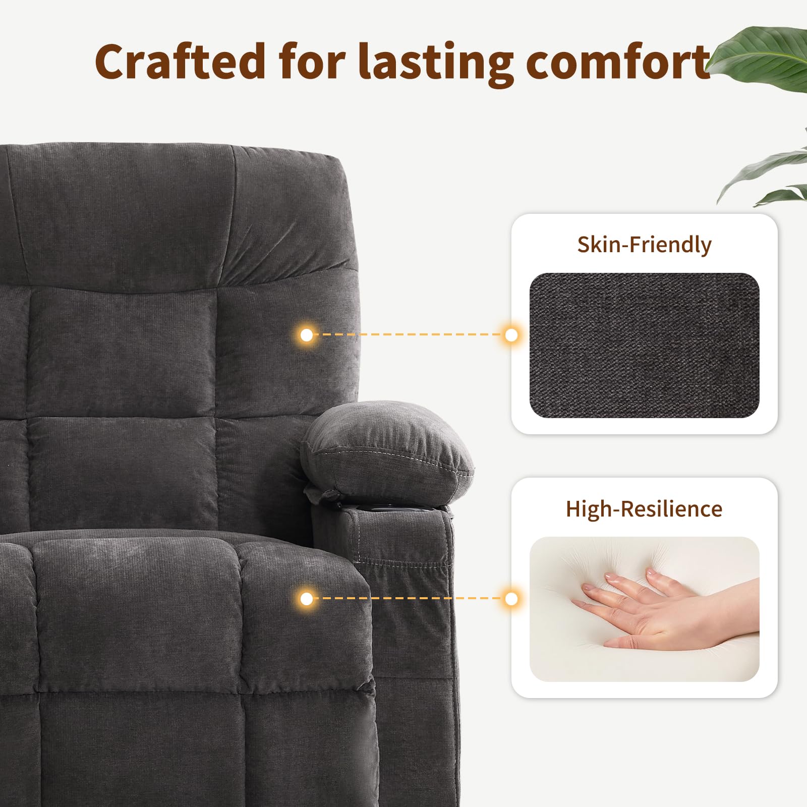 PoteSoar Power Lift Recliner Chair for Elderly with Massage and Heat, Comfortable Electric Power Reclining Chair with Side Pockets,2 Cup Holders and USB Charging Port for Living Room (Grey)
