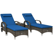 PE Rattan Chaise Lounge Chair Set of 3 with Side Table