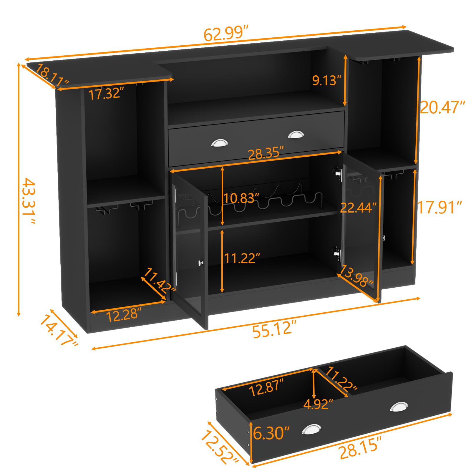 Bar Cabinet with LED & Drawer