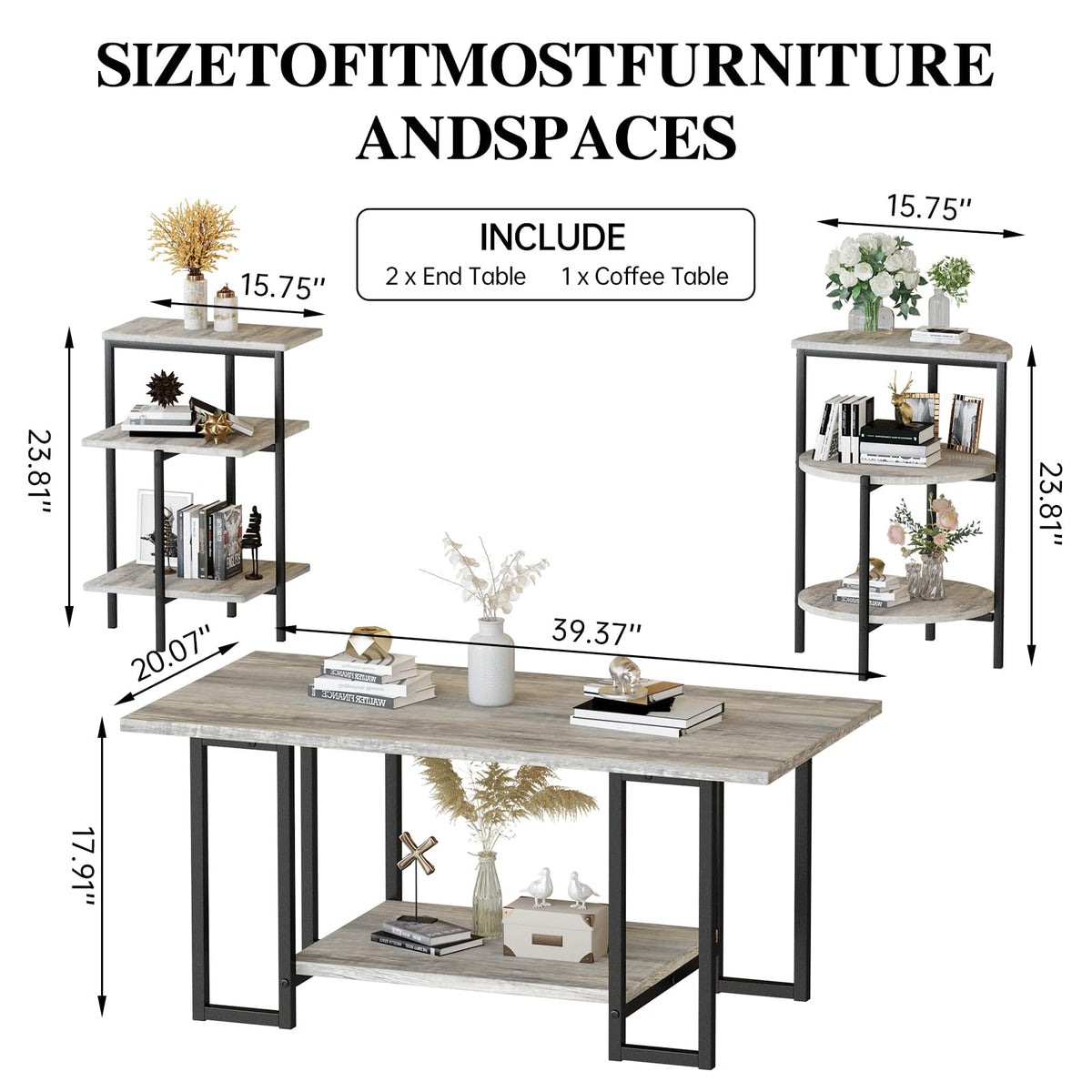 Grey Faux Marble Coffee Table Set