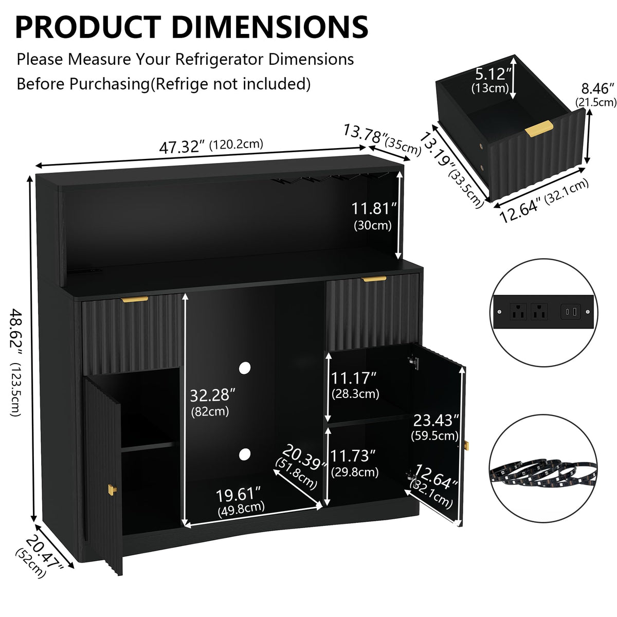 Black Fluted Bar Cabinet