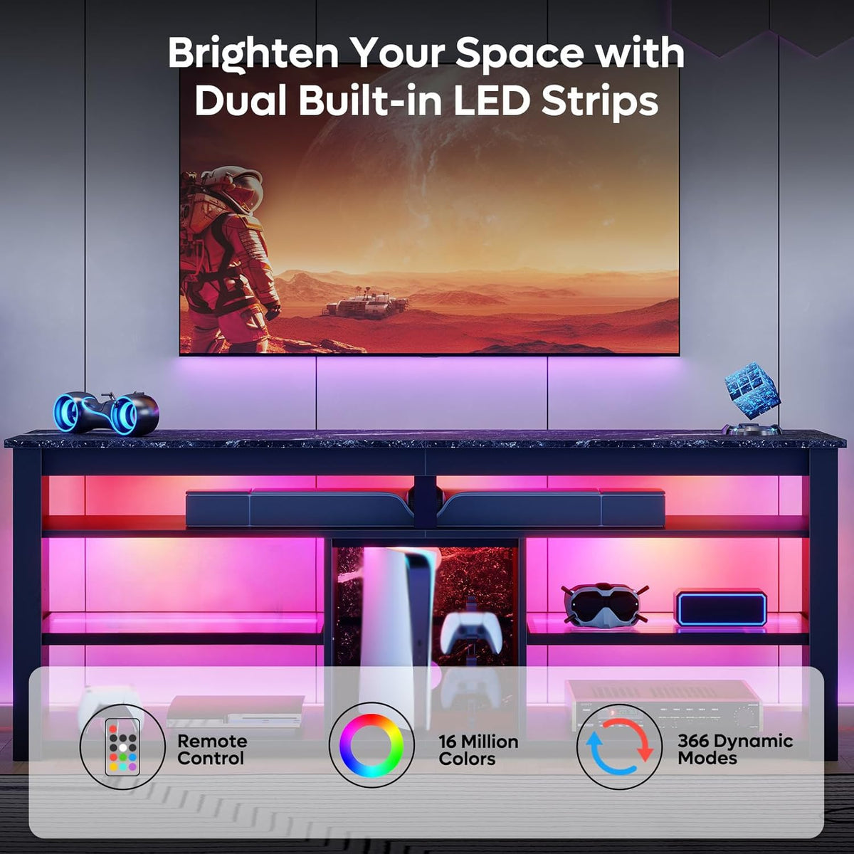 LED TV Stand with Adjustable Shelves