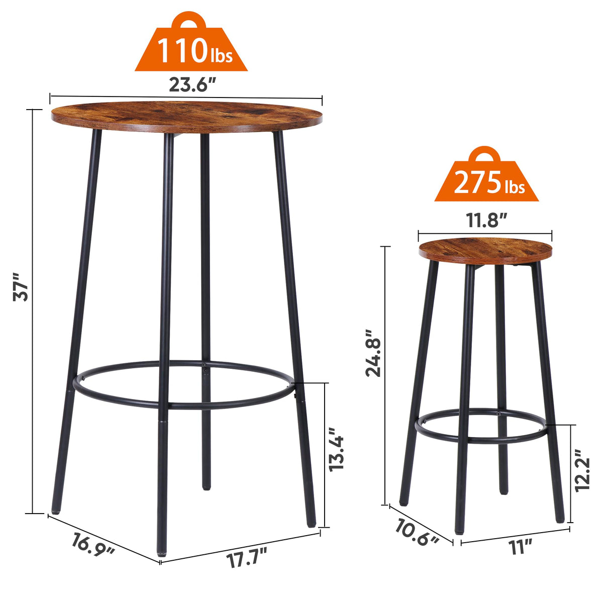 3-Piece Round Pub Table Set