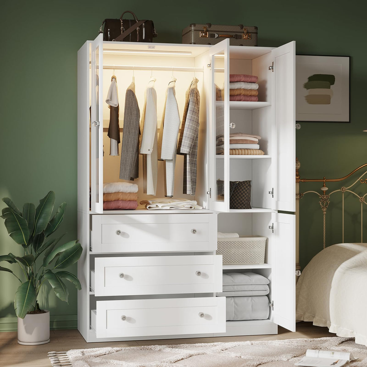 VOWNER 71" H Armoire Wardrobe Closet with LED Light Motion Sensor