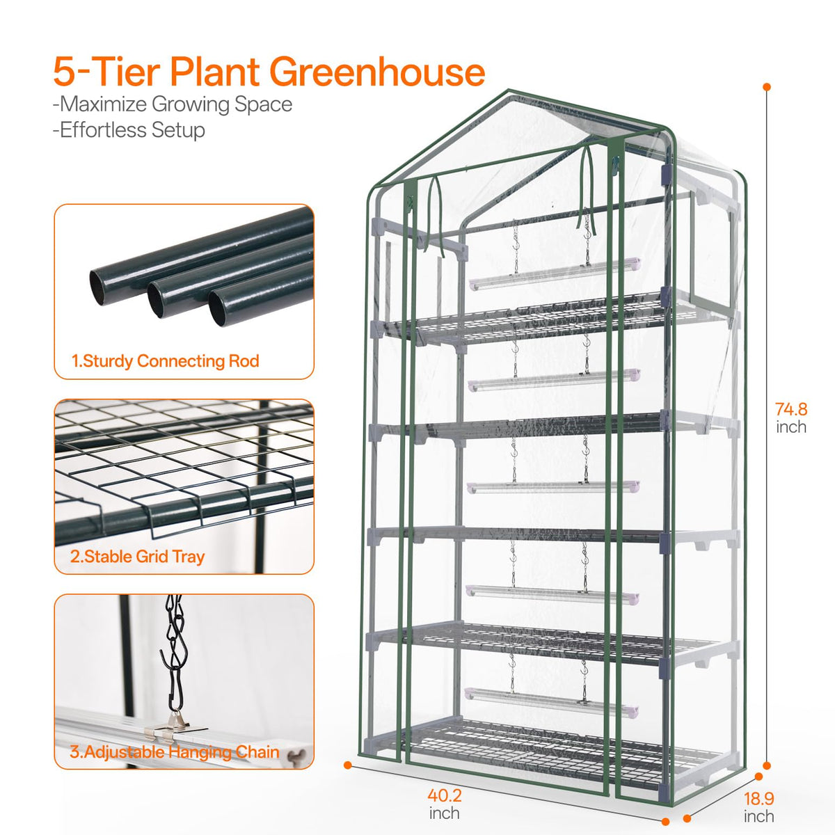 Bstrip Indoor Greenhouse with Grow Light, 5-Tier Large Greenhouse Cabinet