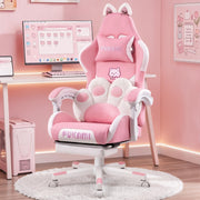 VENDORZ Pink Gaming Chair with Cat Ears & Cat Paw Lumbar Support