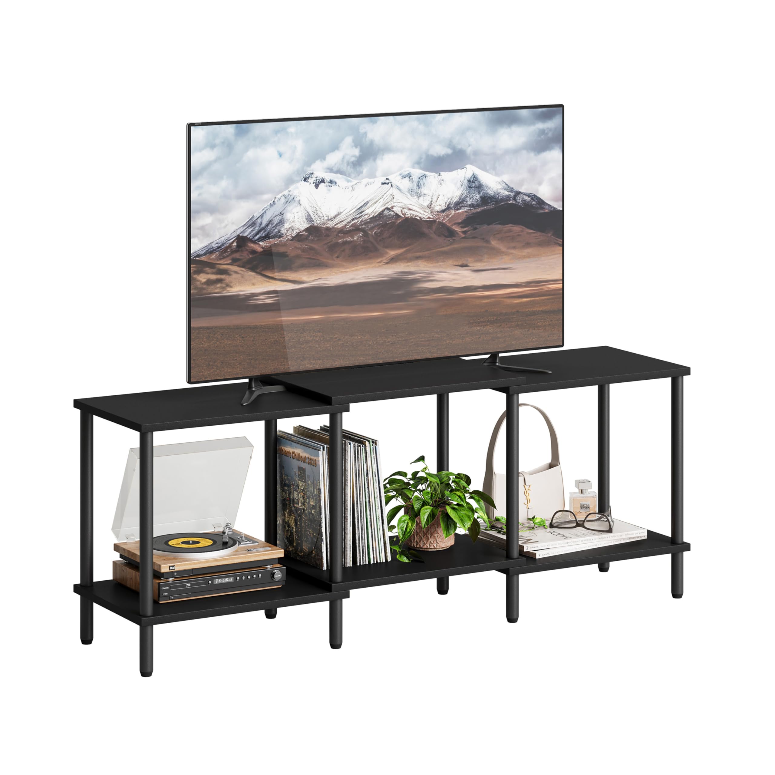 YAUKTAK TV Stand, Entertainment Center, Industrial TV Media Console Table with Open Storage Shelves, 2 Tier TV Cabinet for Living Room, Bedroom LTS107BK