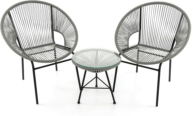 COSTWAY 3-Piece Outdoor Acapulco Chair Set, Wicker Bistro Sets (Brown)