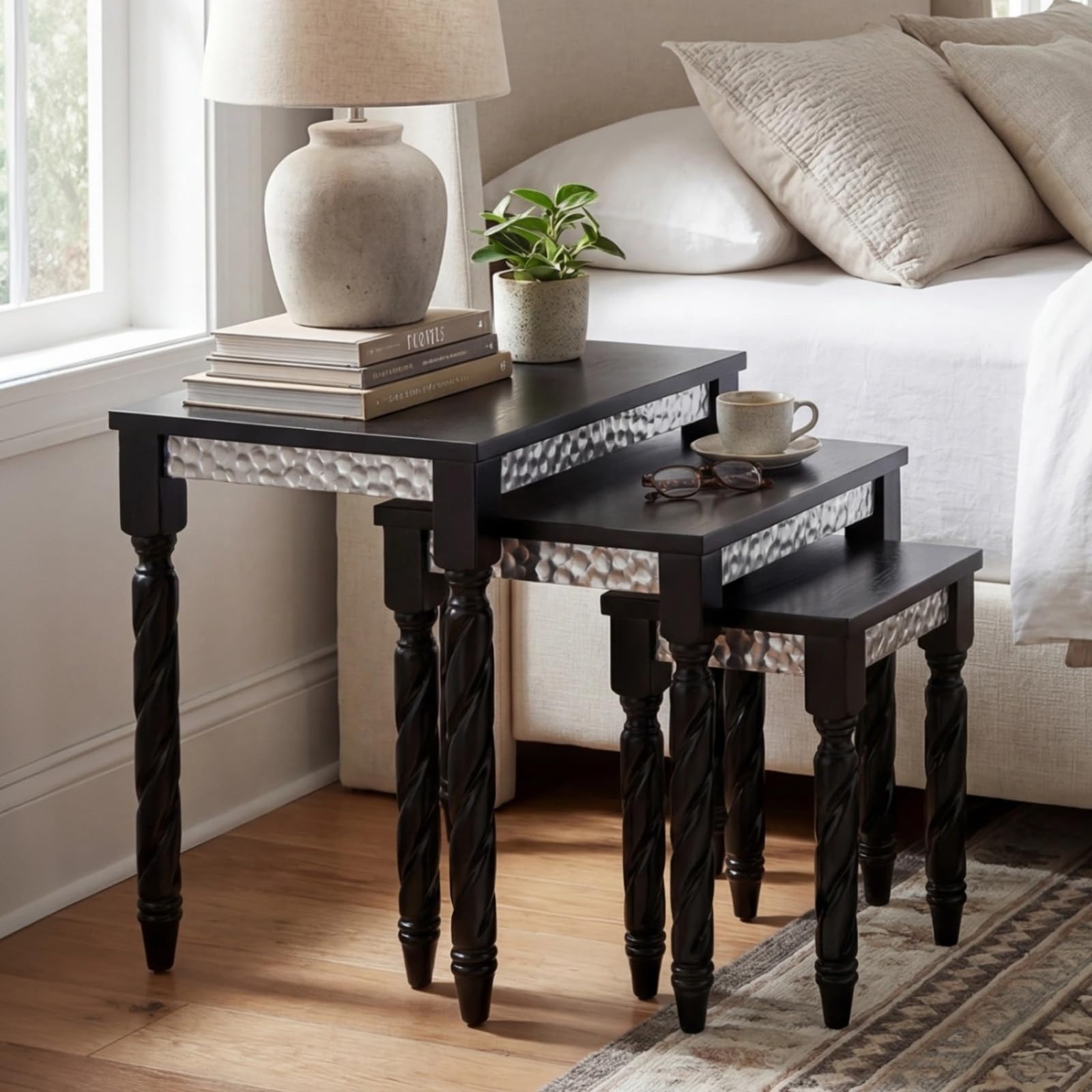 3-Piece Nesting Side Tables Set, Mid-Century Modern