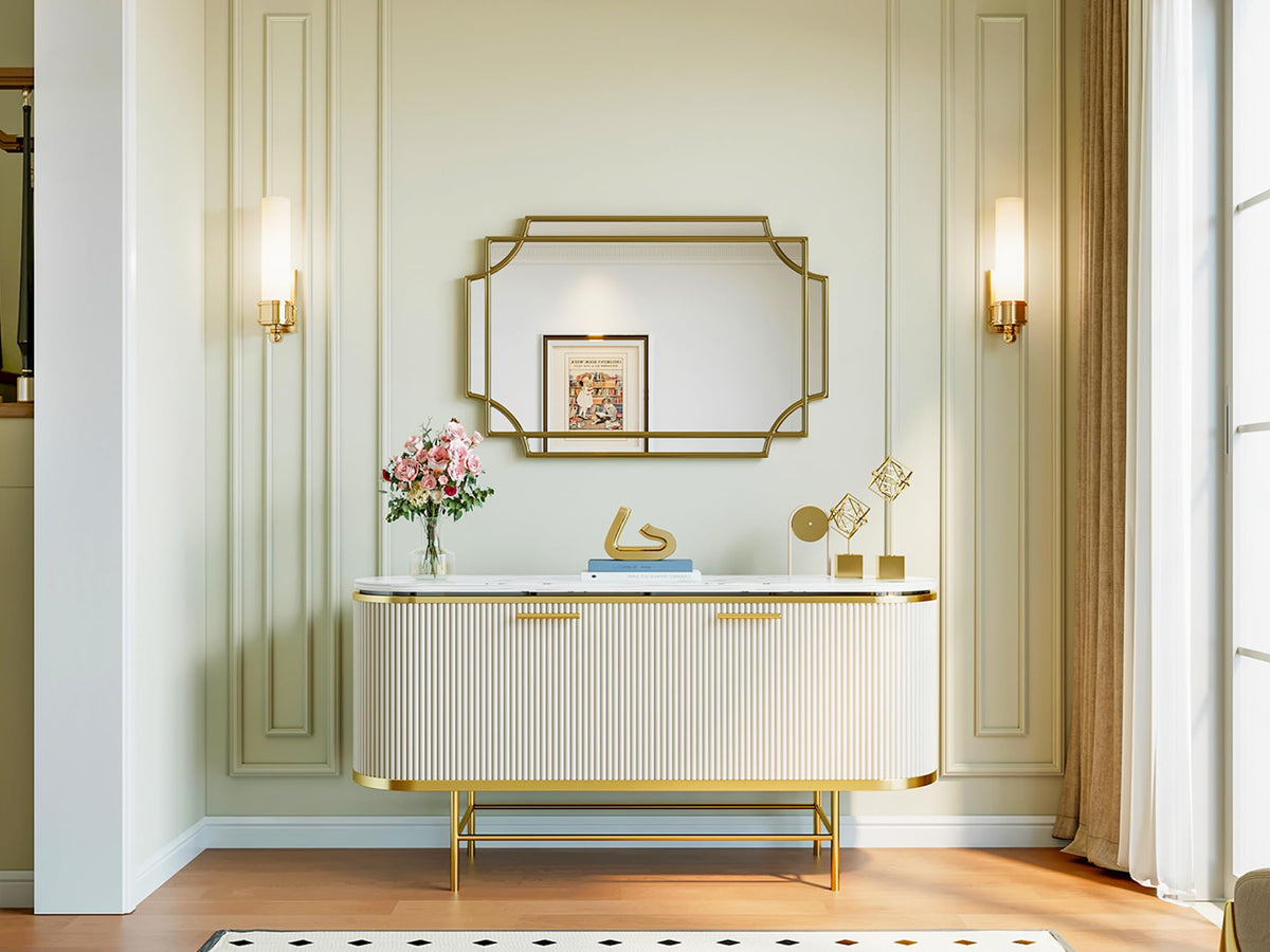 Brauthon Dining Room Mirrors for Wall, 24x36 Inch Art Deco Gold Decorative Mirror for Living Room, Bedroom, Entryway, Fireplace